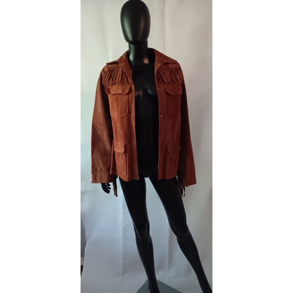 Handmade Western Tan Suede Leather Fringe Jacket Country Rodeo Cowboy Style - Picture 3 of 5